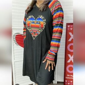 Boutique Southern Stitch 3X Plus Serape Leopard Heart Tee Shirt Dress